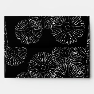 Black and white abstract spring flowers envelopes