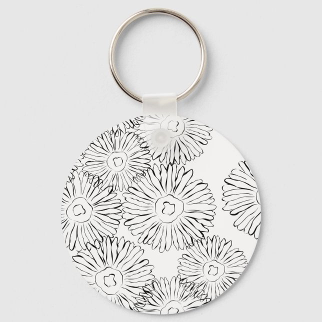 Black and white abstract spring flowers keychain (Front)