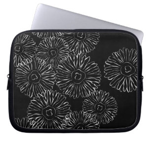 Black and white abstract spring flowers laptop sleeve