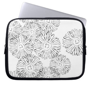 Black and white abstract spring flowers laptop sleeve