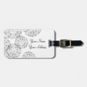 Black and white abstract spring flowers luggage tag
