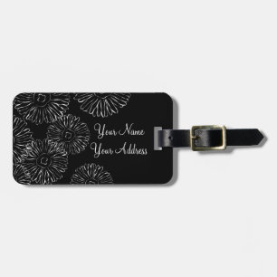 Black and white abstract spring flowers luggage tag