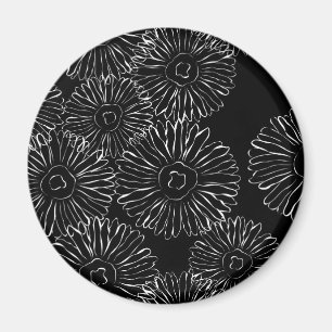 Black and white abstract spring flowers magnet