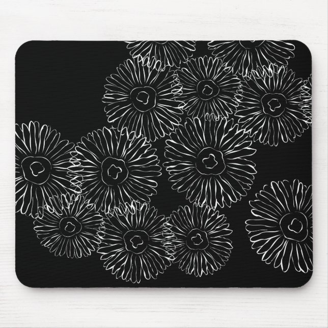 Black and white abstract spring flowers mouse pad (Front)