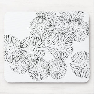 Black and white abstract spring flowers mouse pad