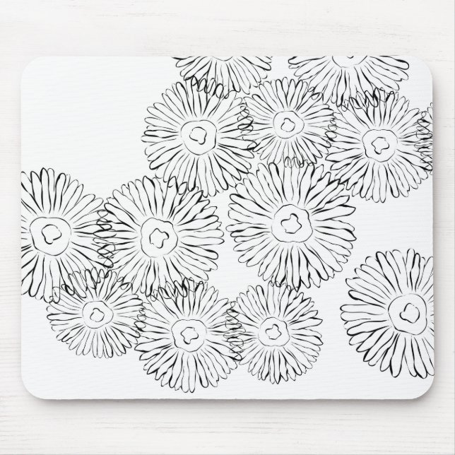Black and white abstract spring flowers mouse pad (Front)