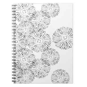 Black and white abstract spring flowers notebook