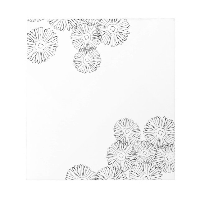 Black and white abstract spring flowers notepad (Front)