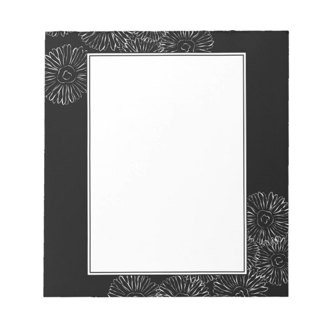 Black and white abstract spring flowers notepad (Front)