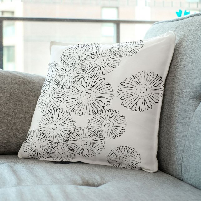 Black and white abstract spring flowers throw pillow (Creator Uploaded)