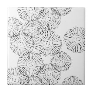 Black and white abstract spring flowers tile