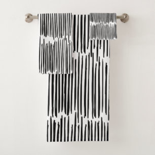 Black and White Abstract Stripe Pattern Bath Towel Set