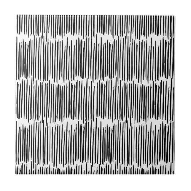 Black and White Abstract Stripe Pattern Tile (Front)