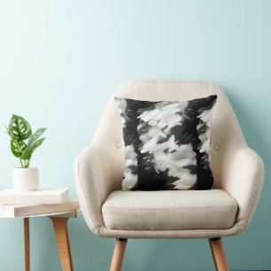Black and white abstract strokes kitty voices throw pillow