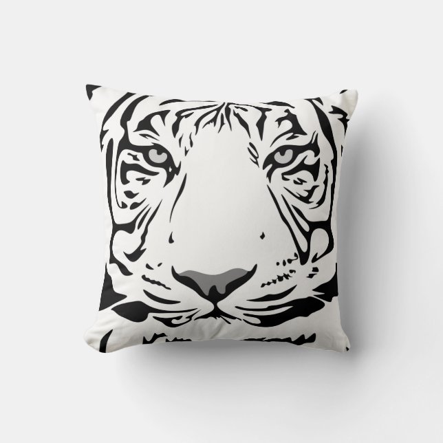 Black and White Abstract Tiger's Head Throw Pillow (Front)