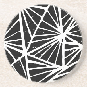 Black and White Abstract Triangles Lino Cut Coaster