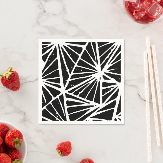 Black and White Abstract Triangles Lino Cut Napkin (Insitu)