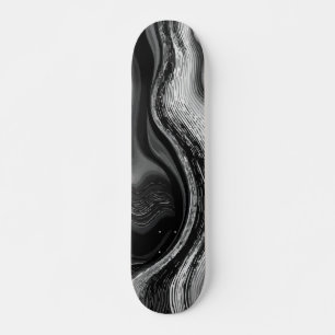 Black and White Abstract Wave Art Skateboard