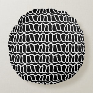 Black and White Abstract Wavy Line Pattern Seamles Round Pillow