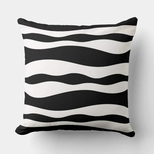 Black And White Abstract Wavy Stripes Throw Pillow (Front)
