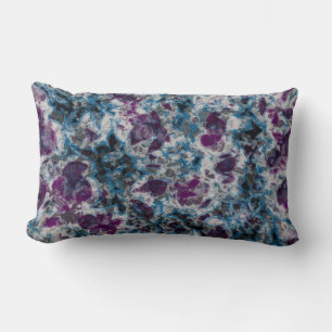 Black and White Abstract with purple and blue Lumbar Pillow