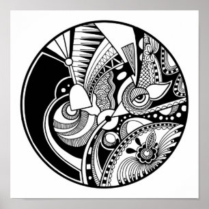 Black And White Abstract Zendala On Circle 2 Poster