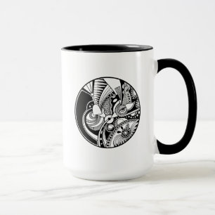 Black And White Abstract Zendala On Circle Mug