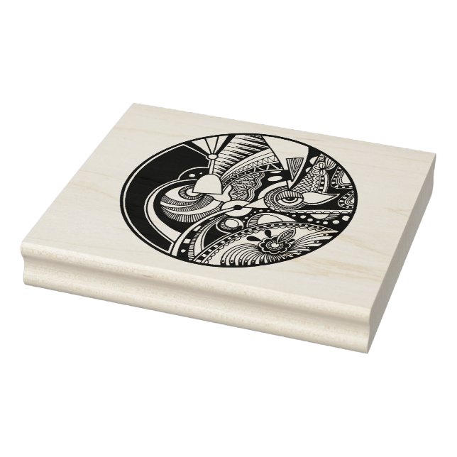 Black And White Abstract Zendala On Circle Rubber Stamp (Stamp)