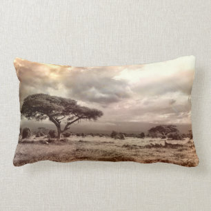 Black and White Acacia on the African Savanna Lumbar Pillow