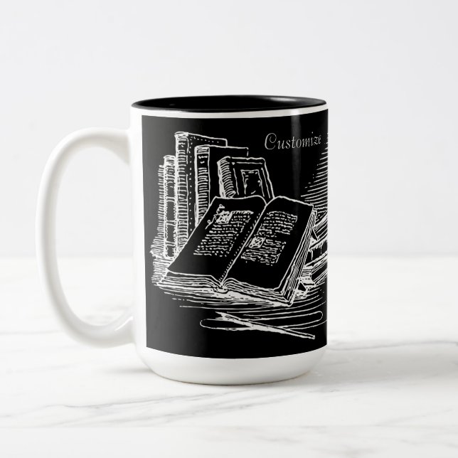 Black And White Academia Personalized  Two-Tone Coffee Mug (Left)
