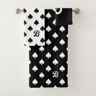 Black and White Ace of Spades Pattern Monogram Bath Towel Set
