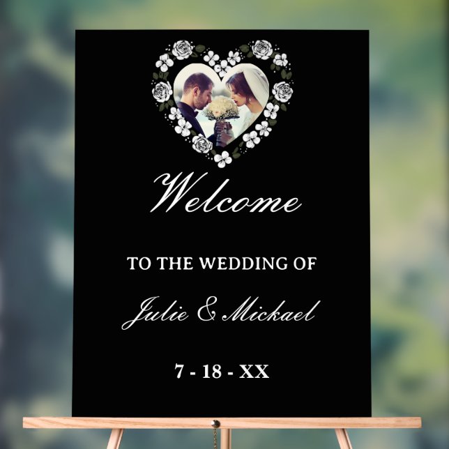 Black and White Acrylic Wedding Welcome Sign (Neutre)