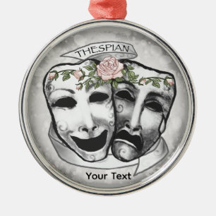 Black and White Actor Masks Metal Ornament