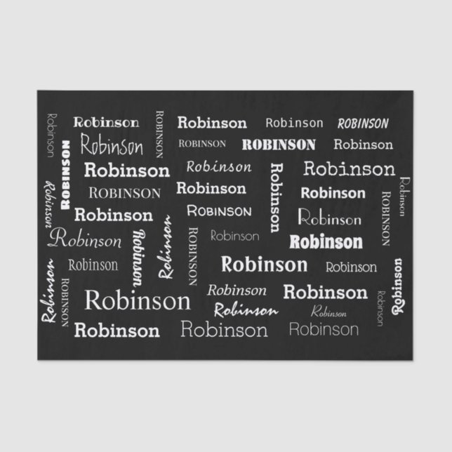 Black and White Add Name Personalized Tissue Paper (Front)