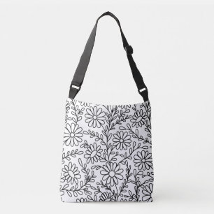 Black and White Adult Colouring Floral Flowers Crossbody Bag