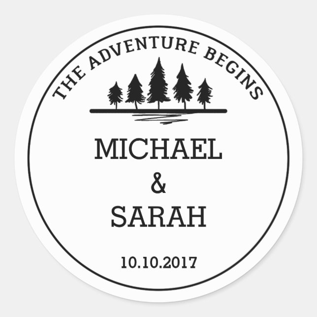 Black and white adventure wedding sticker (Front)