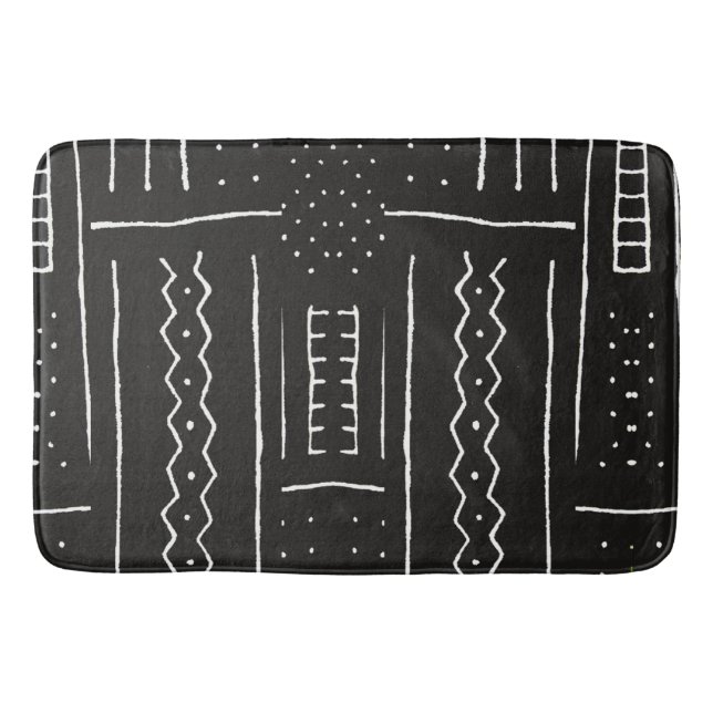 Black and White African Digital Pattern Print Bath Mat (Front)
