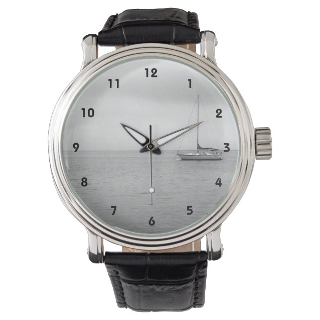 Black and White ailboat Photo Watch (Front)