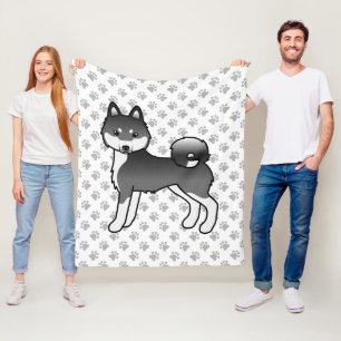 Black And White Alaskan Klee Kai Cute Dog & Paws Fleece Blanket