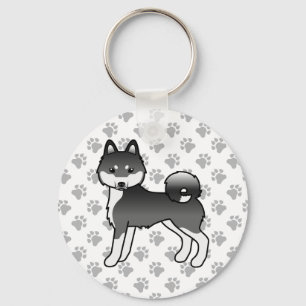 Black And White Alaskan Klee Kai Cute Dog & Paws Keychain