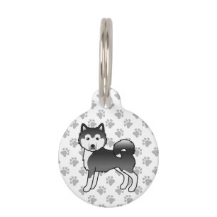 Black And White Alaskan Malamute Cute Cartoon Dog Pet Tag