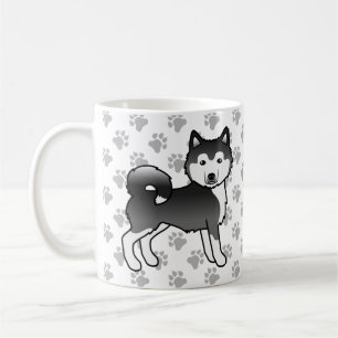 Black And White Alaskan Malamute Cute Dog & Paws Coffee Mug
