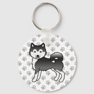 Black And White Alaskan Malamute Cute Dog & Paws Keychain