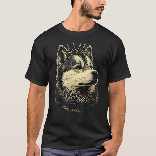 Black and White Alaskan Malamute Dog Crown Alaskan T-Shirt (Front)