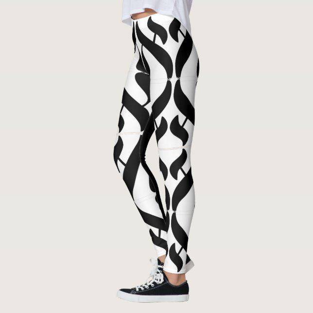 Black and White Aleph Symbol Reflection Leggings (Left)