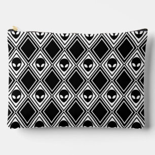 Black and White Alien Argyle Pattern Accessory Pouch