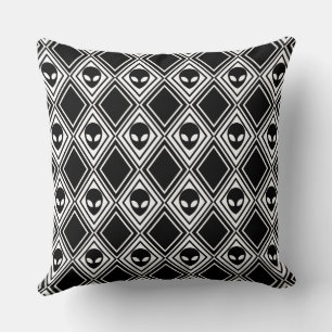 Black and White Alien Argyle Pattern Throw Pillow