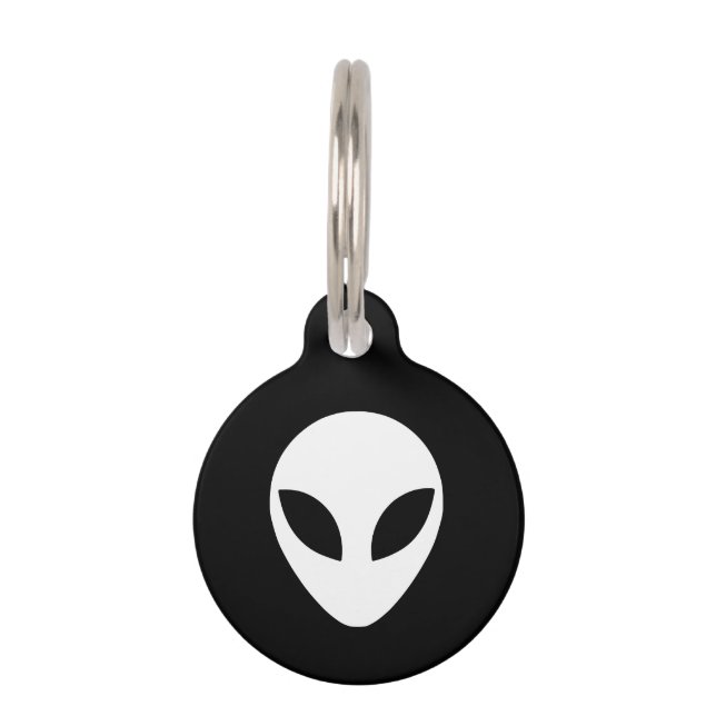 Black and White Alien Head Pet Tag (Front)