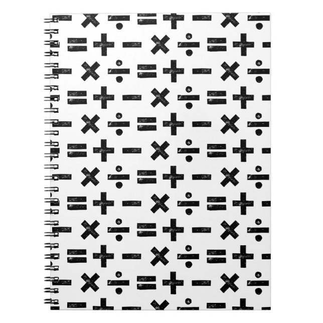 Black and White All Math Symbols Lino Cut Notebook (Front)
