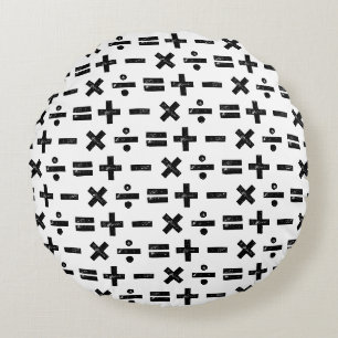 Black and White All Math Symbols Lino Cut Round Pillow